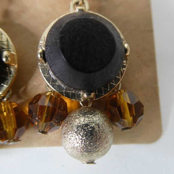 Gold Tone Beaded Dangle Fishhook Pierced Earrings Boho Festival Brown Amber - Picture 4 of 7